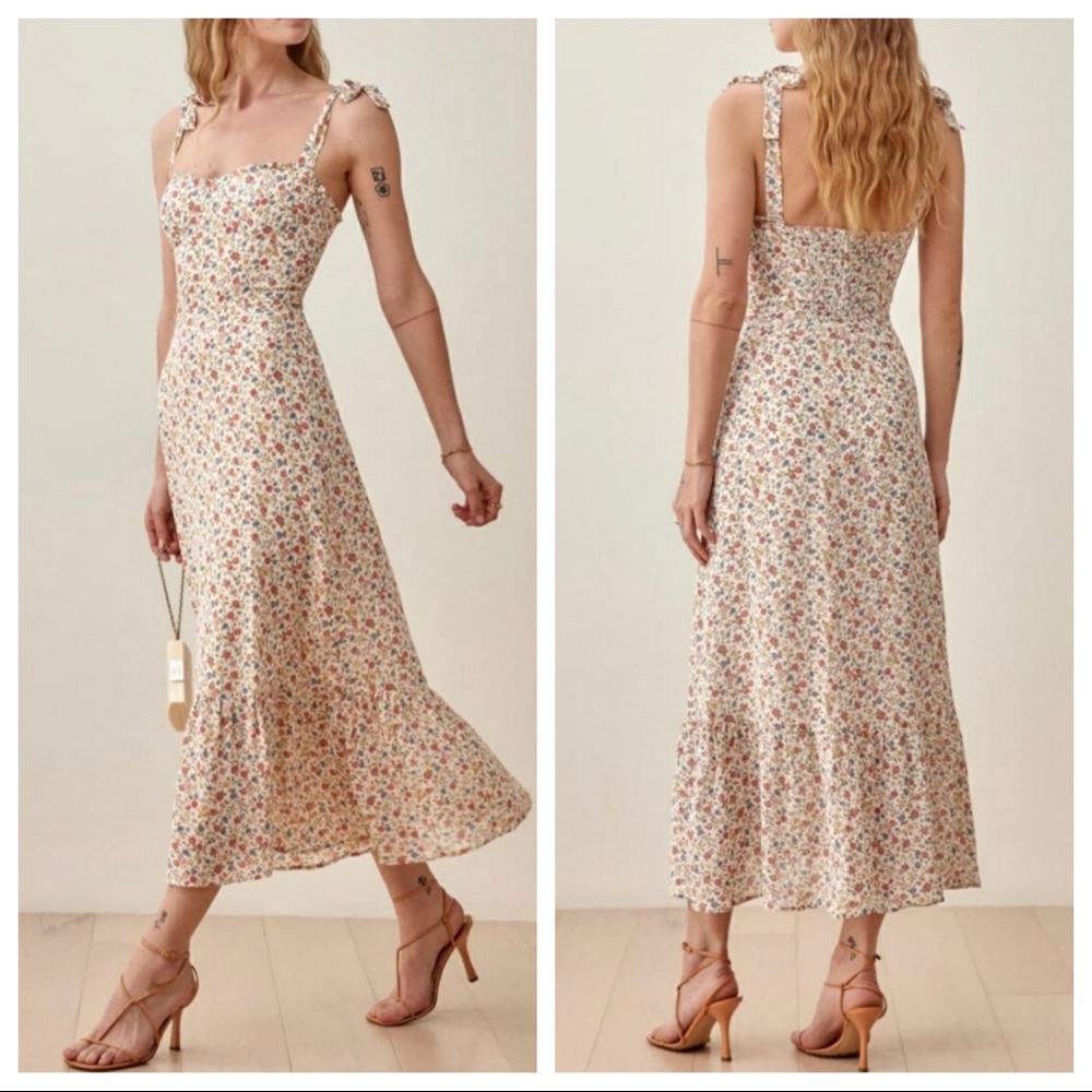 Reformation Cream Floral Midi Dress